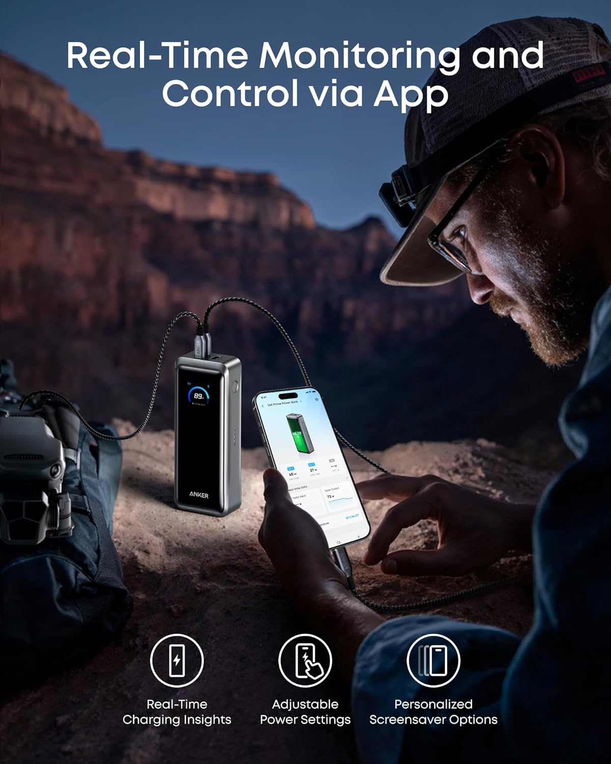 Bateria Externa Anker Prime, 26250mAh, 300W, QC + PD, 1 x USB-A - 2 x USB-C, Preta A110AH11