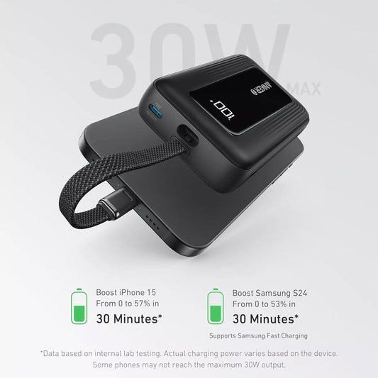 Bateria Externa Anker Zolo, 20000mAh, 30W, QC + PD, 1 x USB-A - 2 x USB-C, Preta A1689H11