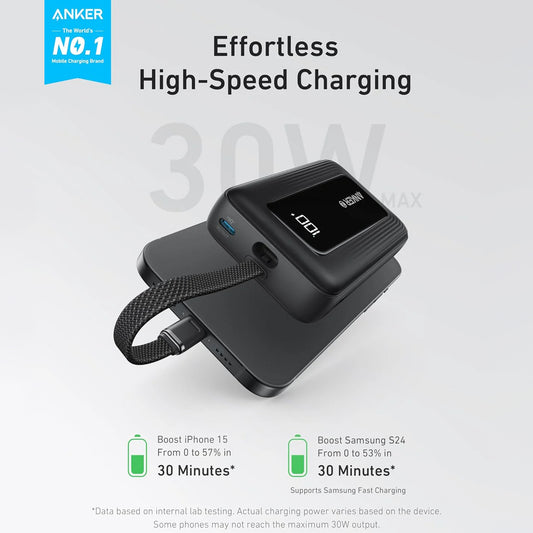 Bateria Externa Anker Zolo, 10000mAh, 30W, QC + PD, 1 x USB-A - 2 x USB-C, Preta A1688H11