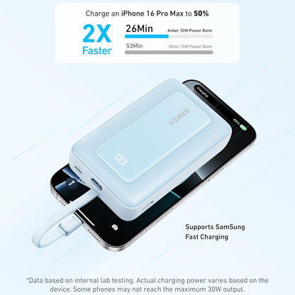 Bateria Externa Anker Zolo, 20000mAh, 30W, QC + PD, 1 x USB-A - 2 x USB-C, Azul A1689031