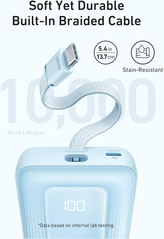 Bateria Externa Anker Zolo, 10000mAh, 30W, QC + PD, 1 x USB-A - 2 x USB-C, Azul A1688031