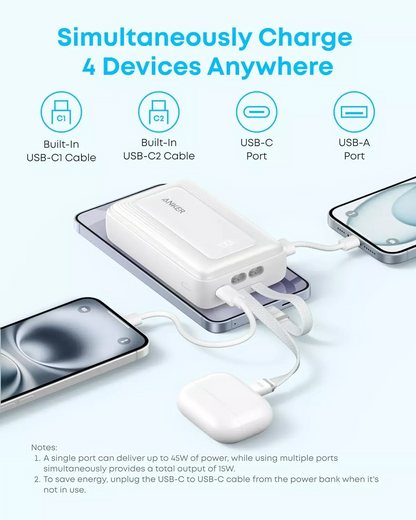 Bateria Externa Anker Zolo, 20000mAh, 45W, QC + PD, 1 x USB-A - 3 x USB-C, Preta A1681H12