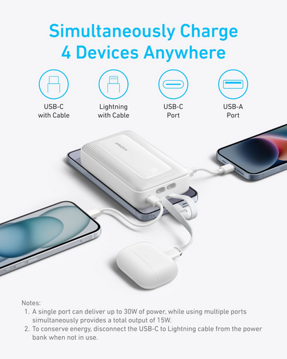 Bateria Externa Anker Zolo, 20000 mAh, 30 W, QC + PD, 1 x Lightning - 1 x USB-A - 2 x USB-C, Preta A1681012