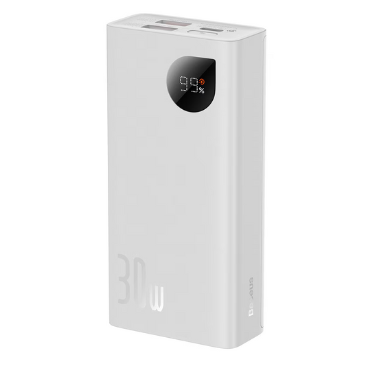 Bateria Externa Baseus Adaman2, 10000mAh, 30W, QC + PD, 1 x USB-C - 2 x USB-A, Branca PPAD080002