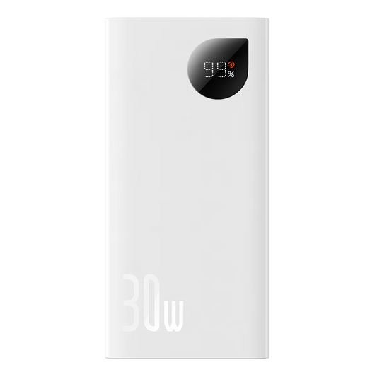 Bateria Externa Baseus Adaman2, 10000mAh, 30W, QC + PD, 1 x USB-C - 2 x USB-A, Branca PPAD080002