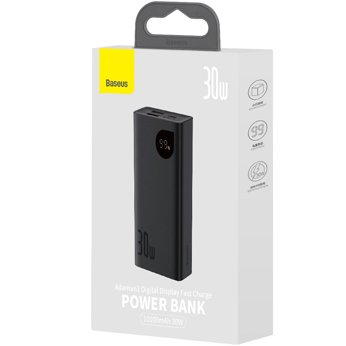 Bateria Externa Baseus Adaman2, 10000mAh, 30W, QC + PD, 1 x USB-C - 2 x USB-A, Preta PPAD040101