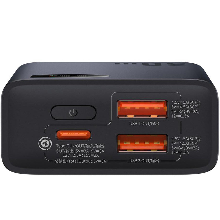 Bateria Externa Baseus Adaman2, 10000mAh, 30W, QC + PD, 1 x USB-C - 2 x USB-A, Preta PPAD040101