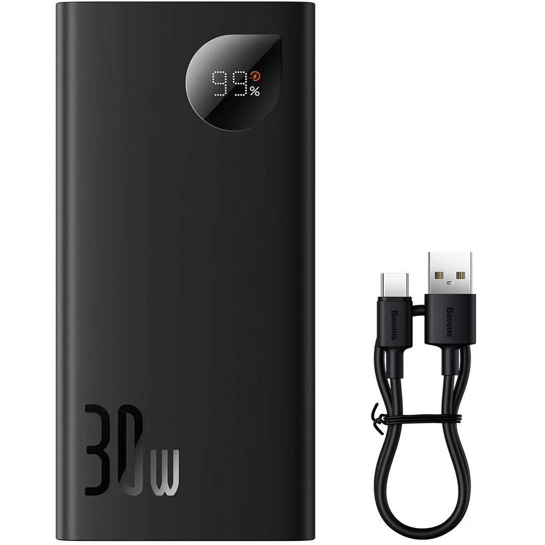Bateria Externa Baseus Adaman2, 10000mAh, 30W, QC + PD, 1 x USB-C - 2 x USB-A, Preta PPAD040101