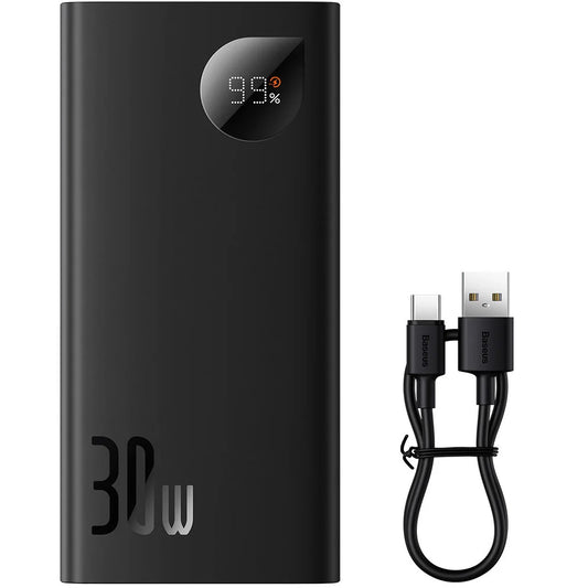 Bateria Externa Baseus Adaman2, 10000mAh, 30W, QC + PD, 1 x USB-C - 2 x USB-A, Preta PPAD040101