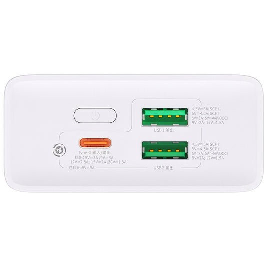 Bateria externa Baseus Adaman2, 20000mAh, 30W, QC + PD, 1 x USB-C - 2 x USB-A, branco PPAD080102
