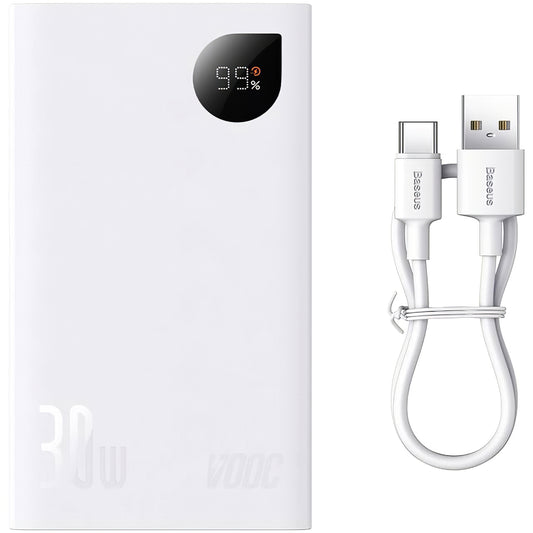 Bateria externa Baseus Adaman2, 20000mAh, 30W, QC + PD, 1 x USB-C - 2 x USB-A, branco PPAD080102