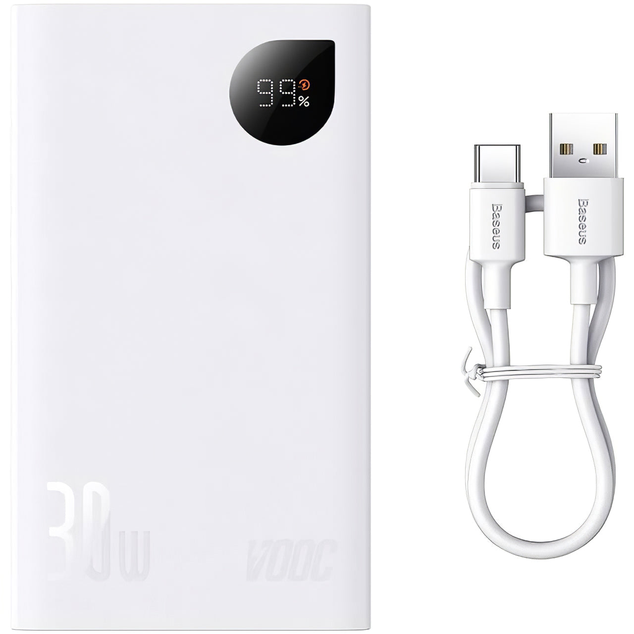 Bateria externa Baseus Adaman2, 20000mAh, 30W, QC + PD, 1 x USB-C - 2 x USB-A, branco PPAD080102 