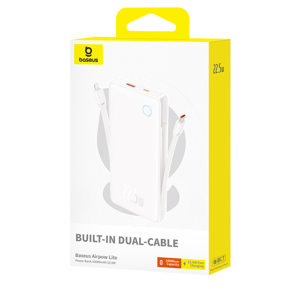 Bateria Externa Baseus Airpow Lite, 10000mAh, 22.5W, QC + PD, 1 x Lightning - 1 x USB-A - 2 x USB-C, Branca P10067501213-00