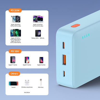 Bateria Externa Baseus Airpow, 20000mAh, 20W, QC + PD, 1 x USB-A - 1 x USB-C, Azul P10022804313-00