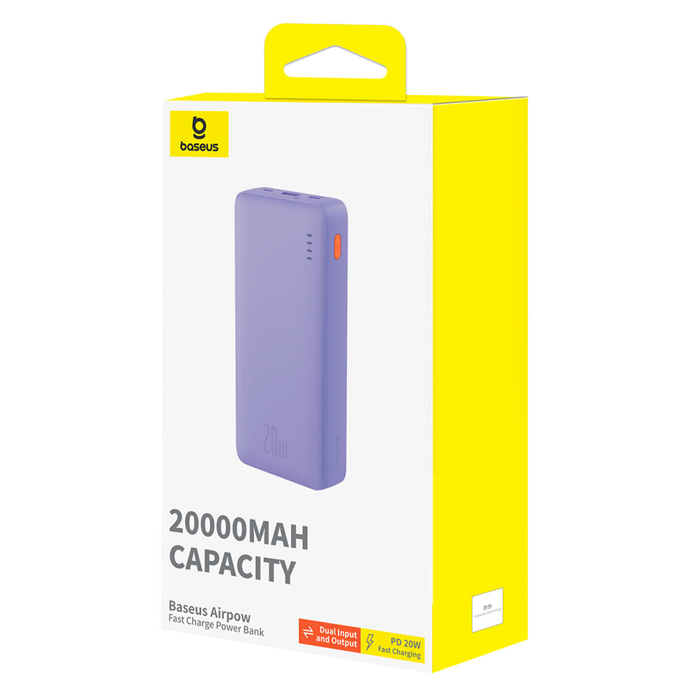 Bateria Externa Baseus Airpow, 20000mAh, 20W, QC + PD, 1 x USB-A - 1 x USB-C, Roxo P10022804513-00