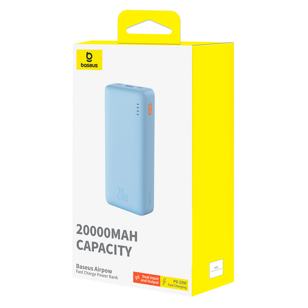 Bateria Externa Baseus Airpow, 20000mAh, 20W, QC + PD, 1 x USB-A - 1 x USB-C, Azul P10022804313-00