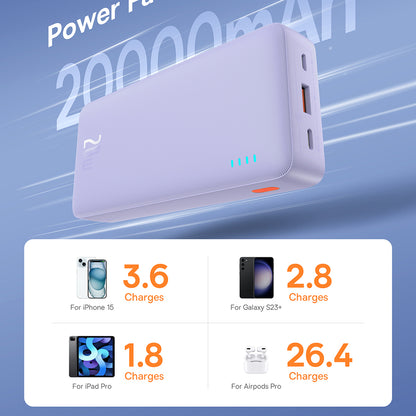 Bateria Externa Baseus Airpow, 20000mAh, 20W, QC + PD, 1 x USB-A - 1 x USB-C, Roxo P10022804513-00