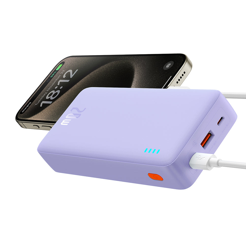 Bateria Externa Baseus Airpow, 20000mAh, 20W, QC + PD, 1 x USB-A - 1 x USB-C, Roxo P10022804513-00