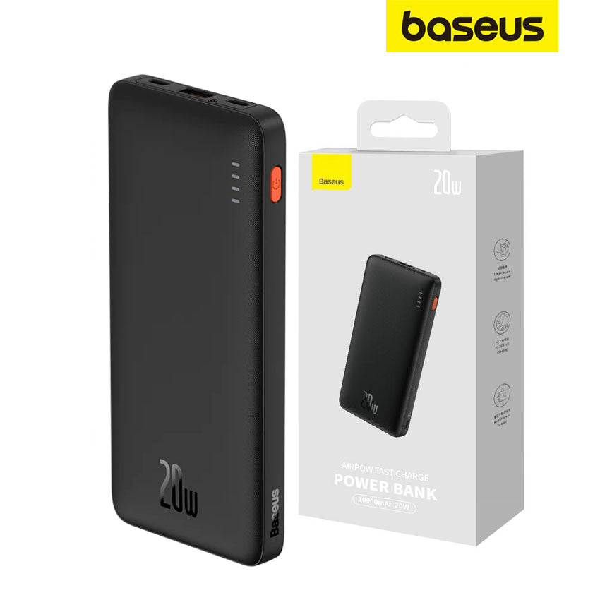 Bateria externa Baseus Airpow, 10000mAh, 20W, QC + PD, 1 x USB-A - 1 x USB-C, preto PPQD090001 