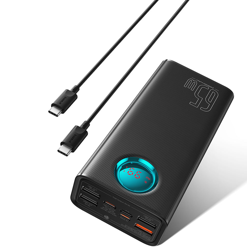 Bateria Externa Baseus Amblight com Display Digital, 26800mAh, 65W, QC + PD, 1 x USB-C - 4 x USB-A, Preta P10022402113-00