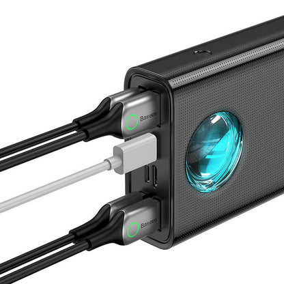 Bateria Externa Baseus Amblight Digital Display, 30000mAh, 65W, QC + PD, 1 x USB-C - 4 x USB-A, Preta PPLG000101