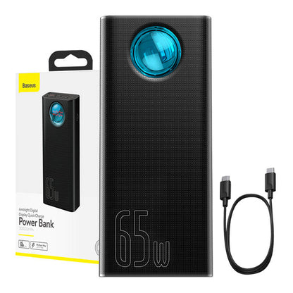 Bateria Externa Baseus Amblight Digital Display, 30000mAh, 65W, QC + PD, 1 x USB-C - 4 x USB-A, Preta PPLG000101