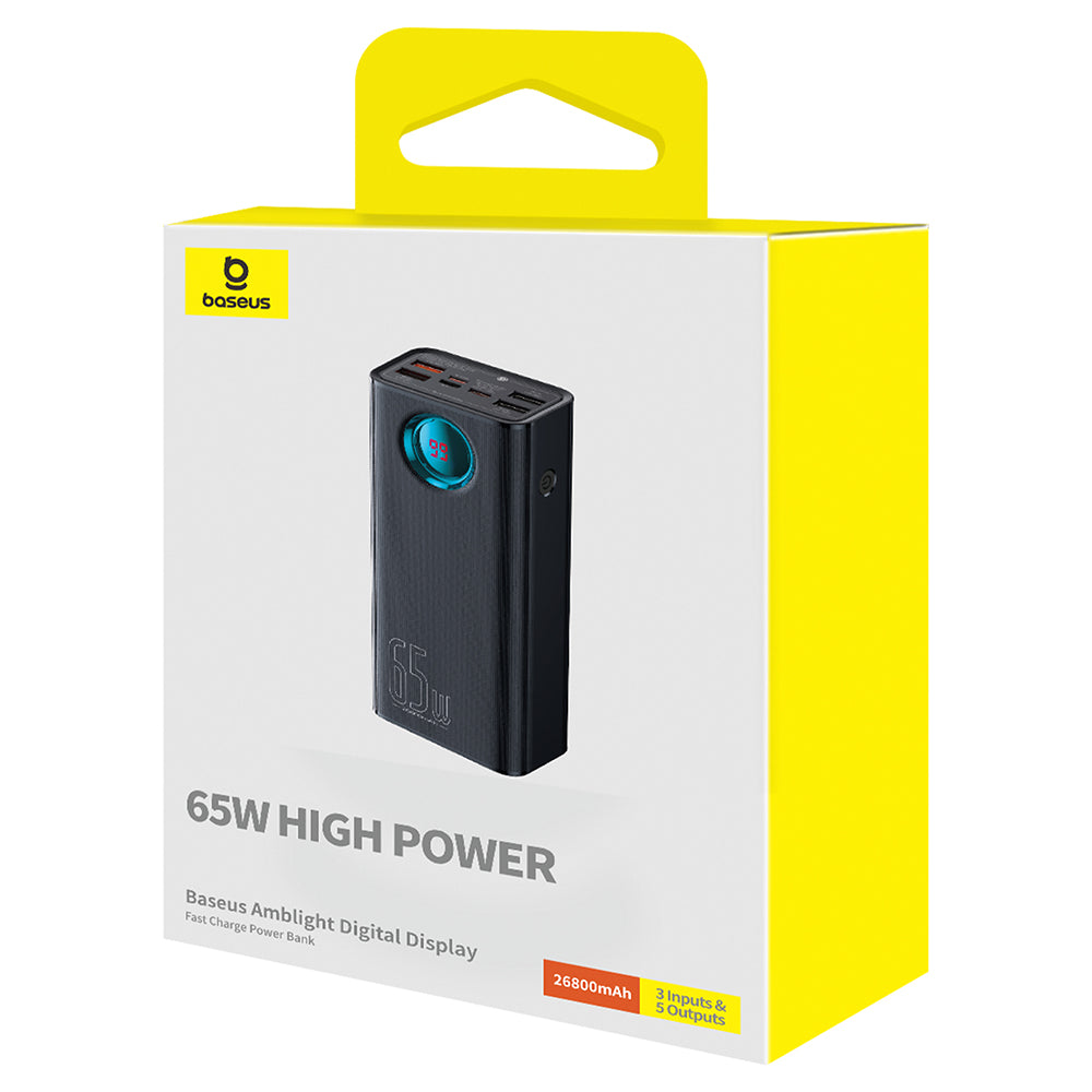 Bateria Externa Baseus Amblight com Display Digital, 26800mAh, 65W, QC + PD, 1 x USB-C - 4 x USB-A, Preta P10022402113-00