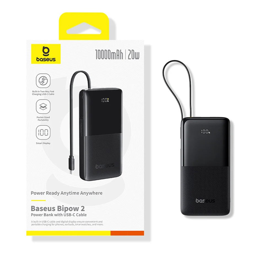 Bateria Externa Baseus Bipow 2, 10000mAh, 20W, QC + PD, 1 x USB-A - 2 x USB-C, Preta P10077101113-00