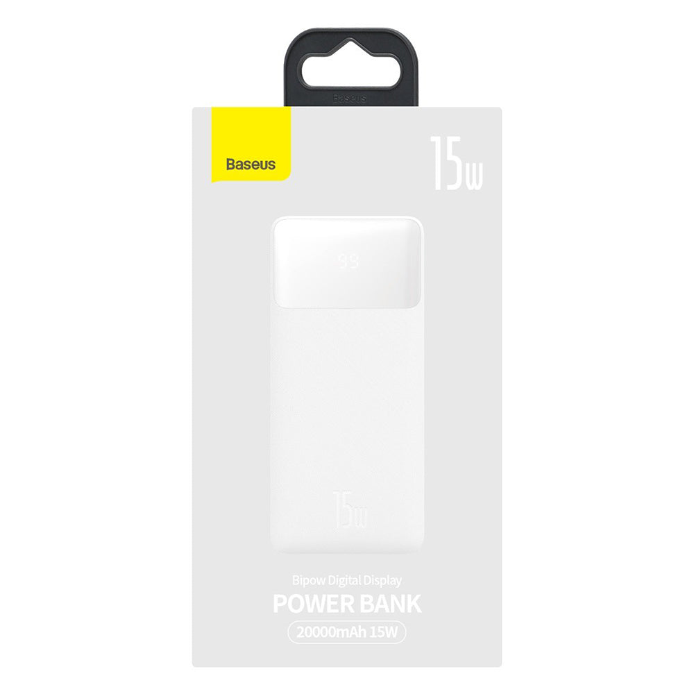 Bateria externa Baseus Bipow, 20000mAh, 15W, 1 x USB-C - 2 x USB-A, branco PPBD050102 