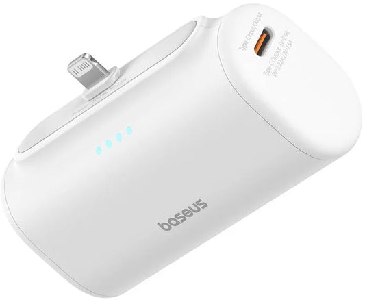 Bateria Externa Baseus Compact, 5000mAh, 20W, PD, 1 x Lightning - 1 x USB-C, Branca P10068307213-00