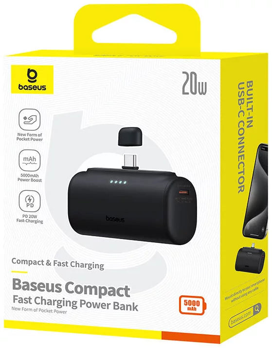 Bateria Externa Baseus Compact, 5000mAh, 20W, PD, 2 x USB-C, Preta P10068306113-00