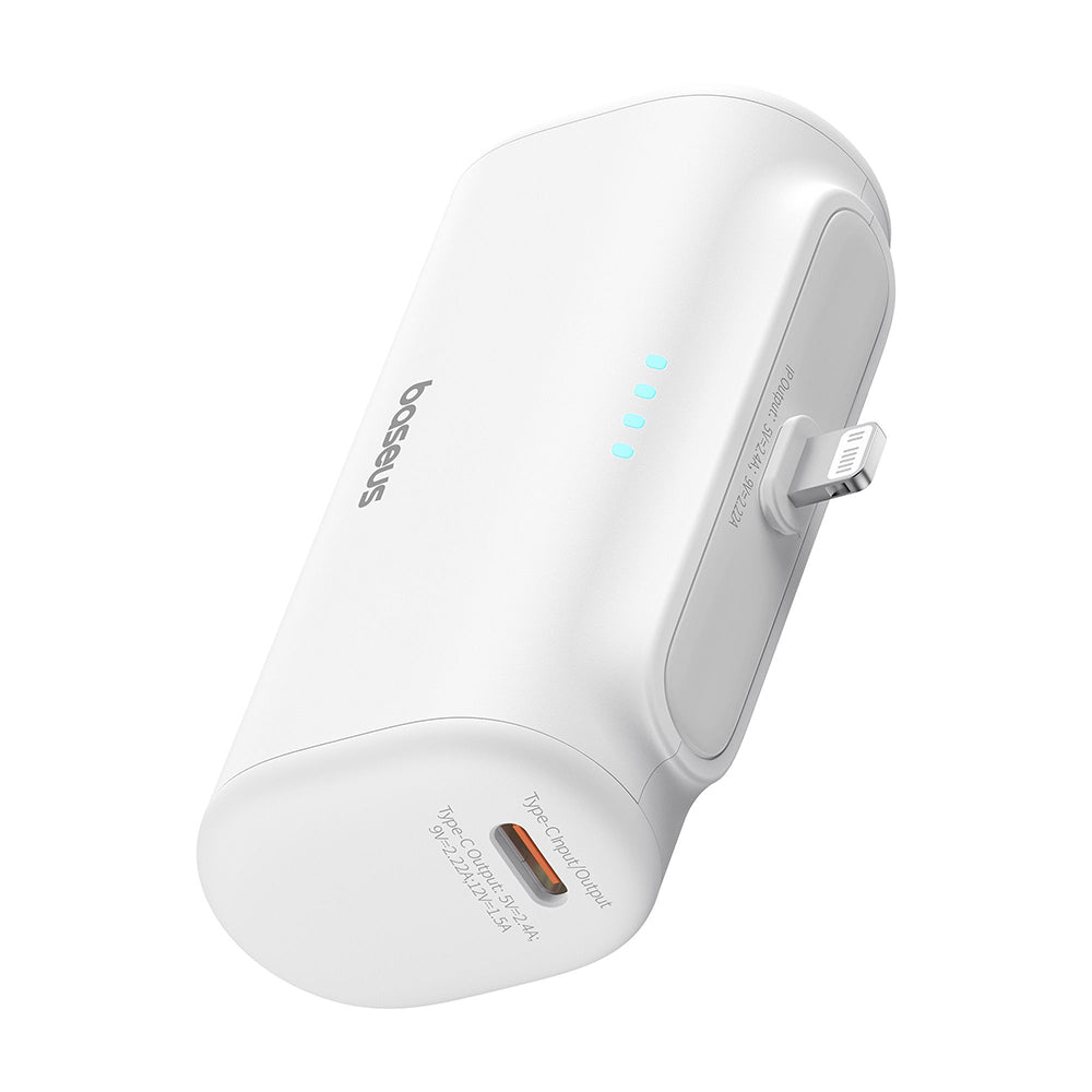 Bateria Externa Baseus Compact, 5000mAh, 20W, PD, 1 x Lightning - 1 x USB-C, Branca P10068307213-00