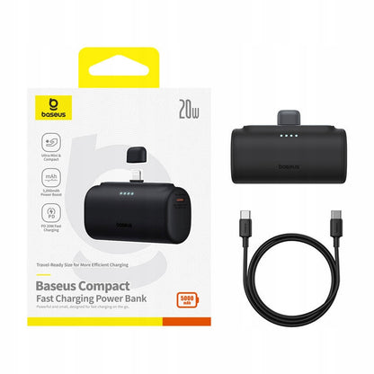 Bateria Externa Baseus Compact, 5000mAh, 20W, PD, 1 x Lightning - 1 x USB-C, Preta P10068307113-00