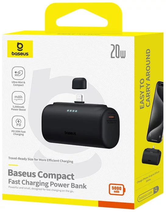 Bateria Externa Baseus Compact, 5000mAh, 20W, PD, 1 x Lightning - 1 x USB-C, Preta P10068307113-00