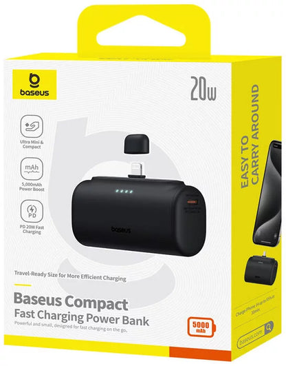 Bateria Externa Baseus Compact, 5000mAh, 20W, PD, 1 x Lightning - 1 x USB-C, Preta P10068307113-00