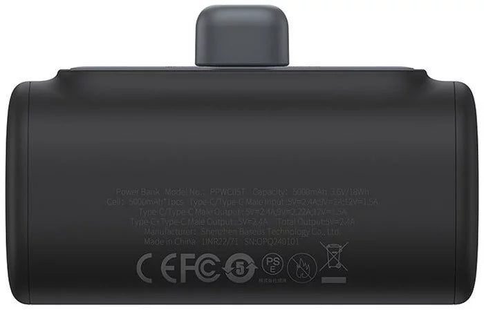 Bateria Externa Baseus Compact, 5000mAh, 20W, PD, 2 x USB-C, Preta P10068306113-00