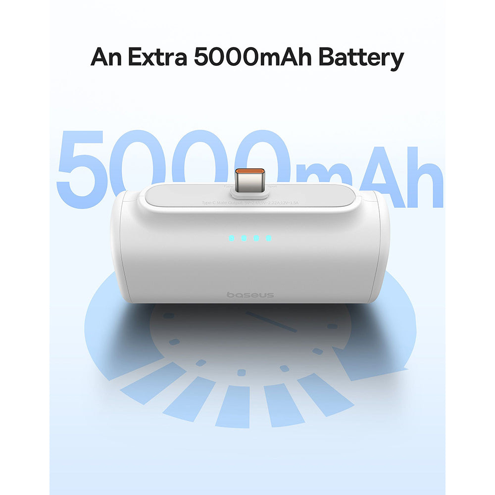 Bateria Externa Baseus Compact, 5000mAh, 20W, PD, 1 x Lightning - 1 x USB-C, Branca P10068307213-00