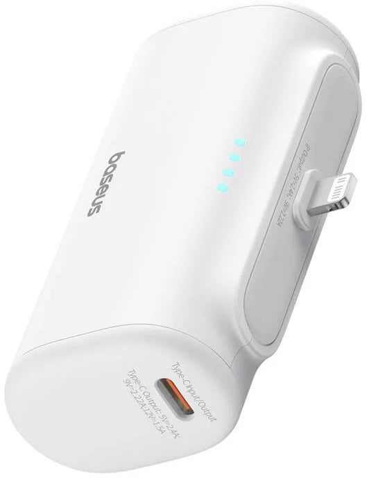Bateria Externa Baseus Compact, 5000mAh, 20W, PD, 1 x Lightning - 1 x USB-C, Branca P10068307213-00
