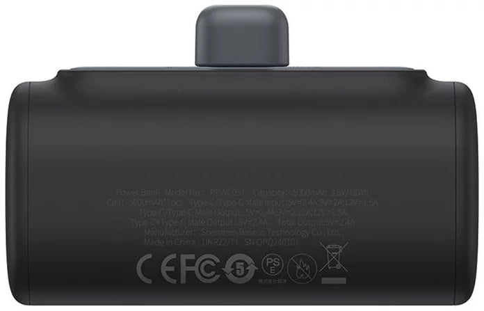 Bateria Externa Baseus Compact, 5000mAh, 20W, PD, 1 x Lightning - 1 x USB-C, Preta P10068307113-00