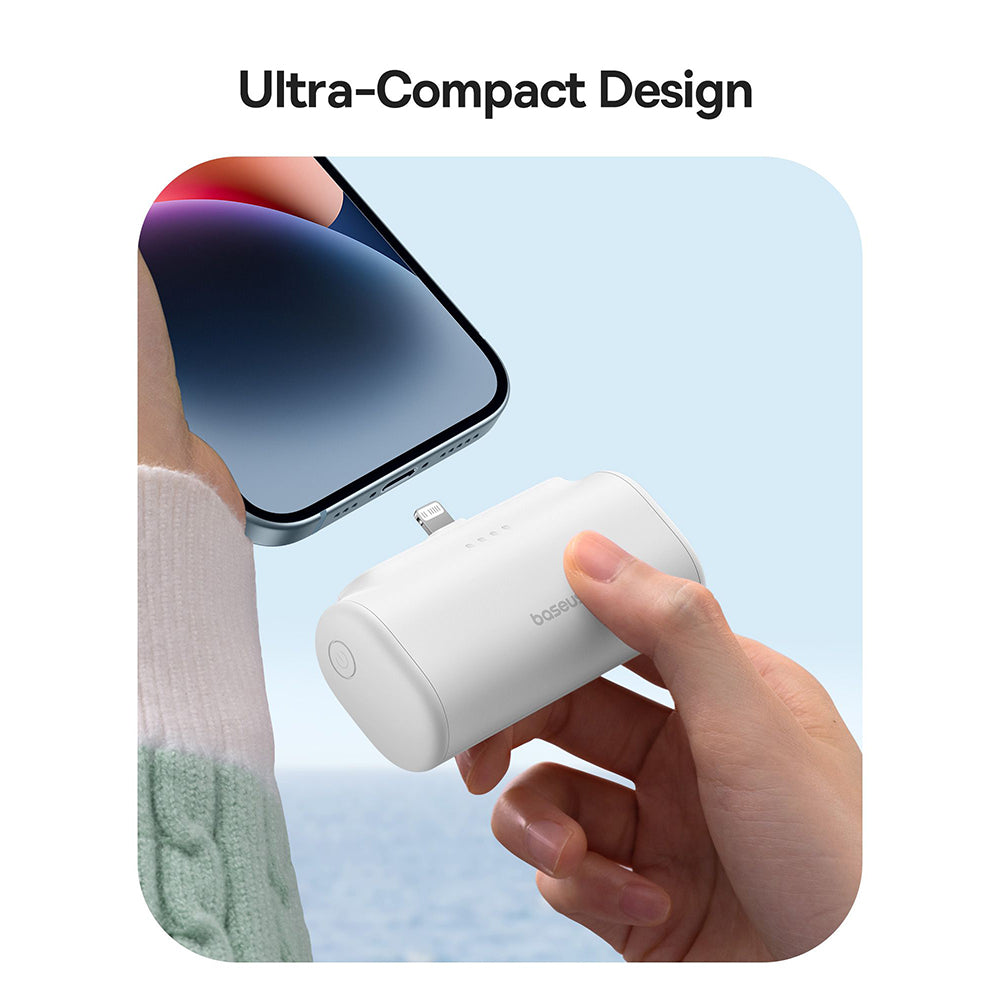 Bateria Externa Baseus Compact, 5000mAh, 20W, PD, 1 x Lightning - 1 x USB-C, Branca P10068307213-00