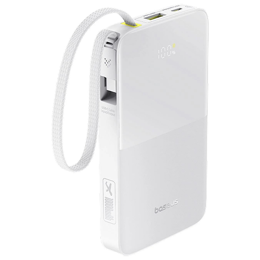 Bateria Externa Baseus EnerFill Bipow2 Pro, 10000mAh, 22.5W, QC + PD, 1 x USB-A - 2 x USB-C, Branca E0027601