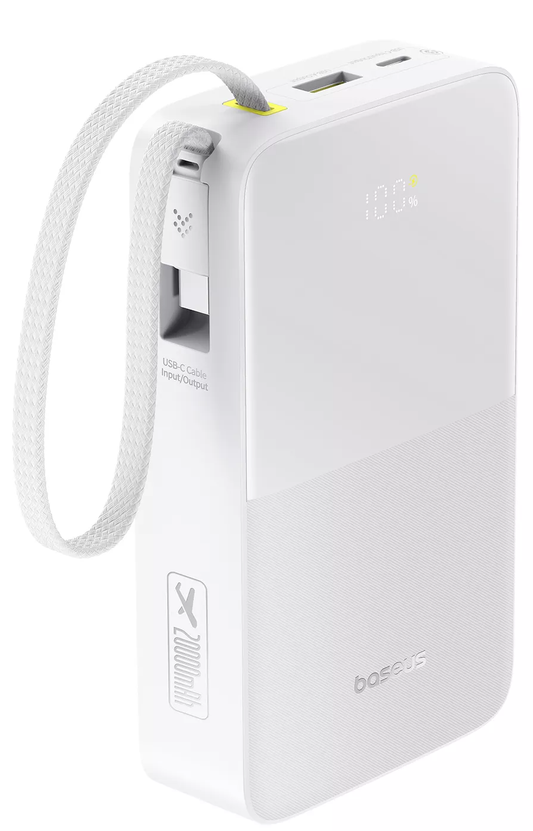 Bateria Externa Baseus EnerFill Bipow2 Pro, 20000mAh, 22.5W, QC + PD, 1 x USB-A - 2 x USB-C, Branca E0027700