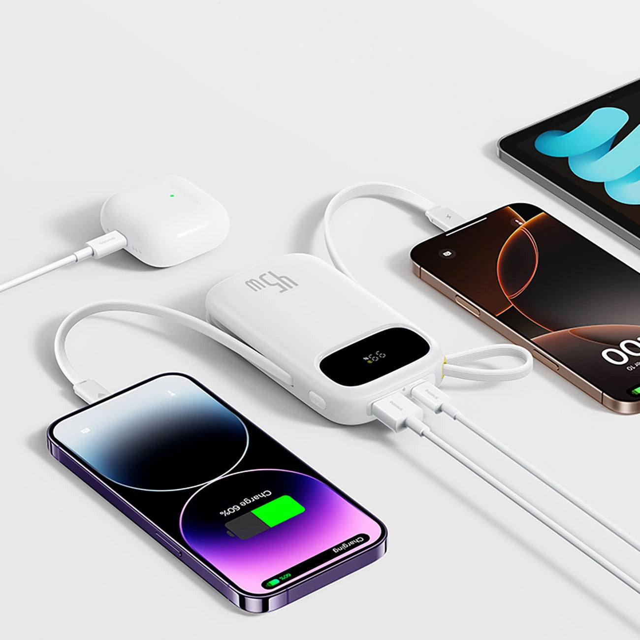 Bateria Externa Baseus EnerFill FC31, 20000mAh, 45W, QC + PD, 1 x Lightning - 1 x USB-A - 2 x USB-C, Branca E0028D01