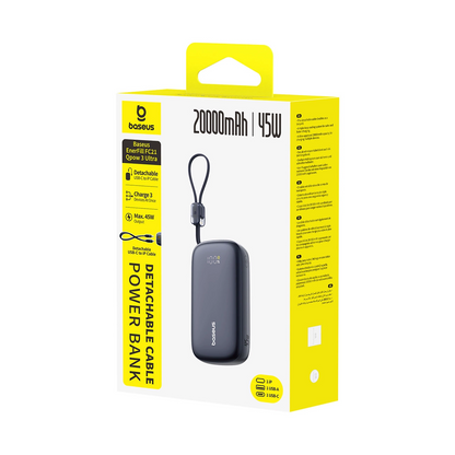 Bateria Externa Baseus EnerFill FC21 QPow 3 Ultra, 20000mAh, 45W, QC + PD, 1 x USB-A - 1 x USB-C, Preta E0027P00