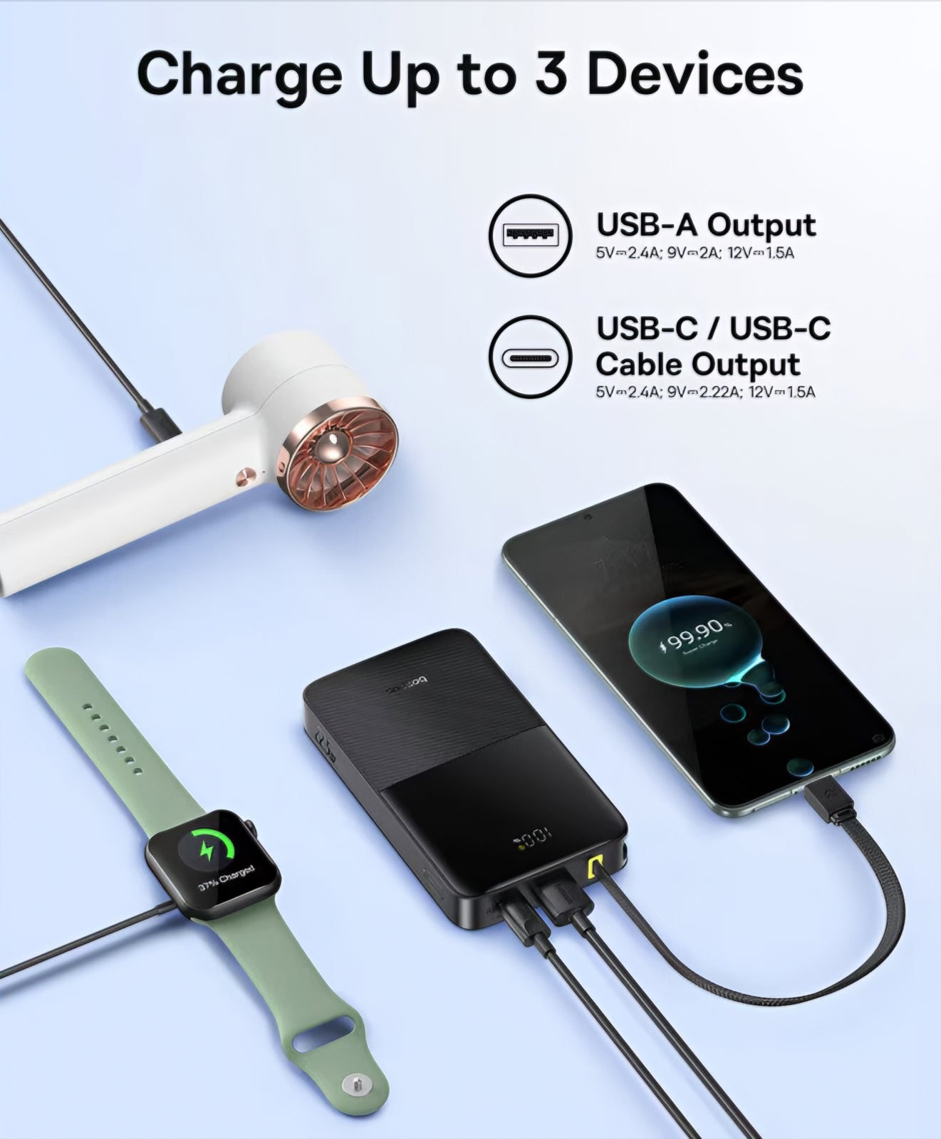 Bateria Externa Baseus EnerFill Bipow2 Pro, 10000mAh, 22.5W, QC + PD, 1 x USB-A - 2 x USB-C, Preta E0027600