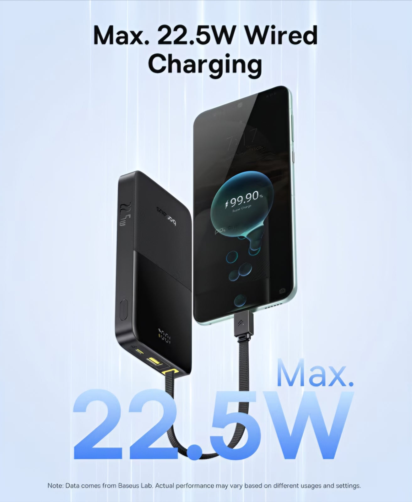 Bateria Externa Baseus EnerFill Bipow2 Pro, 10000mAh, 22.5W, QC + PD, 1 x USB-A - 2 x USB-C, Preta E0027600