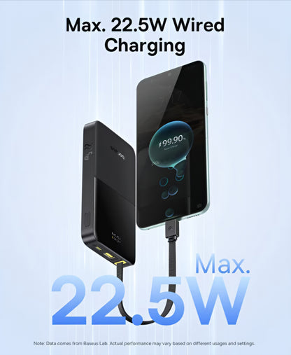 Bateria Externa Baseus EnerFill Bipow2 Pro, 10000mAh, 22.5W, QC + PD, 1 x USB-A - 2 x USB-C, Preta E0027600