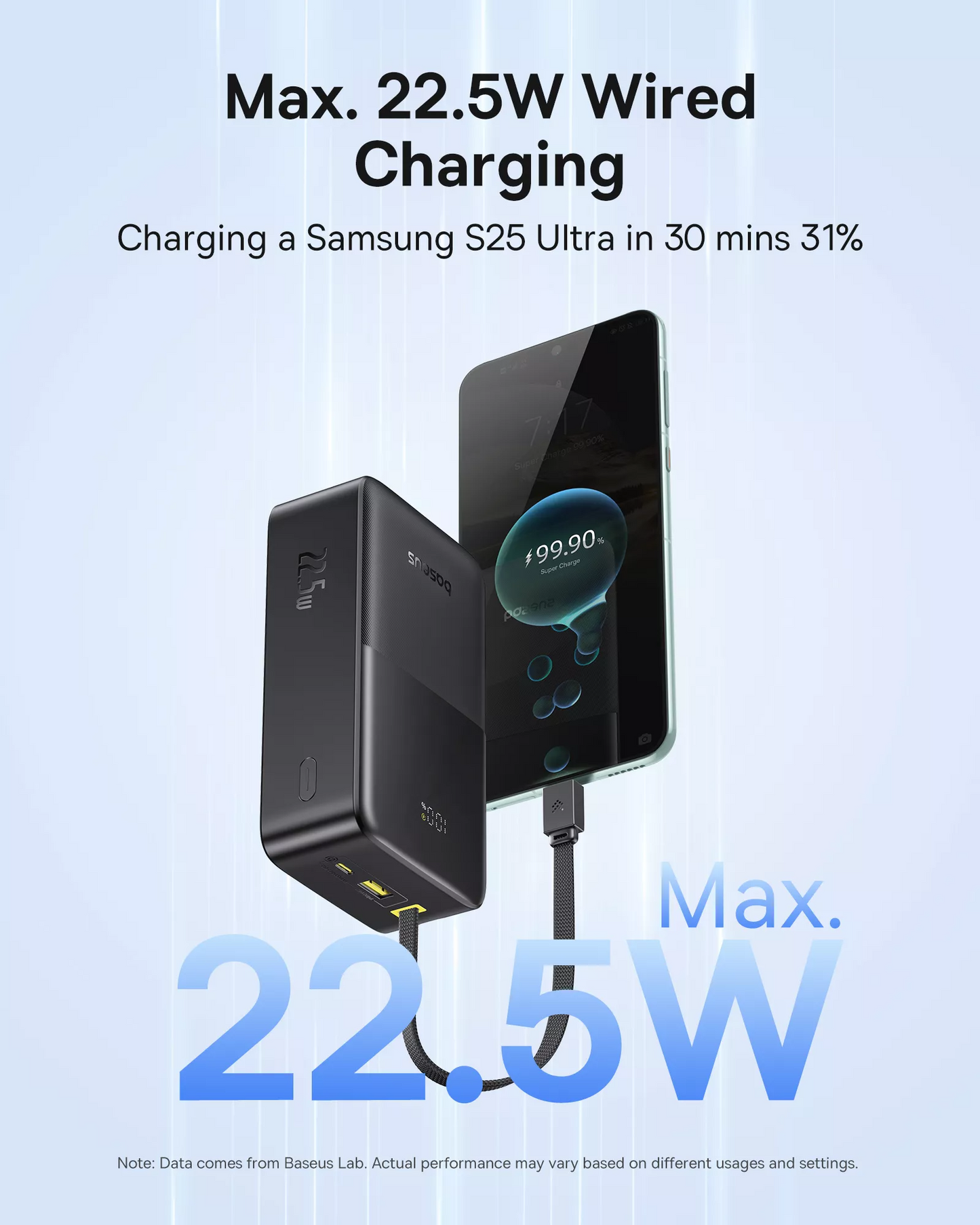 Bateria Externa Baseus EnerFill Bipow2 Pro, 30000mAh, 22.5W, QC + PD, 1 x USB-A - 2 x USB-C, Preta E0028100