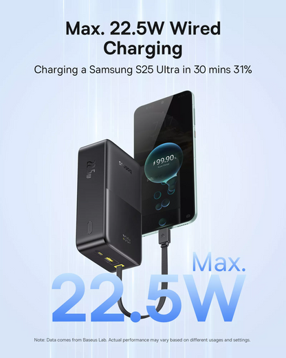 Bateria Externa Baseus EnerFill Bipow2 Pro, 30000mAh, 22.5W, QC + PD, 1 x USB-A - 2 x USB-C, Preta E0028100