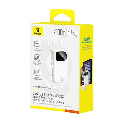 Bateria Externa Baseus EnerFill FC31, 20000mAh, 45W, QC + PD, 1 x Lightning - 1 x USB-A - 2 x USB-C, Branca E0028D01